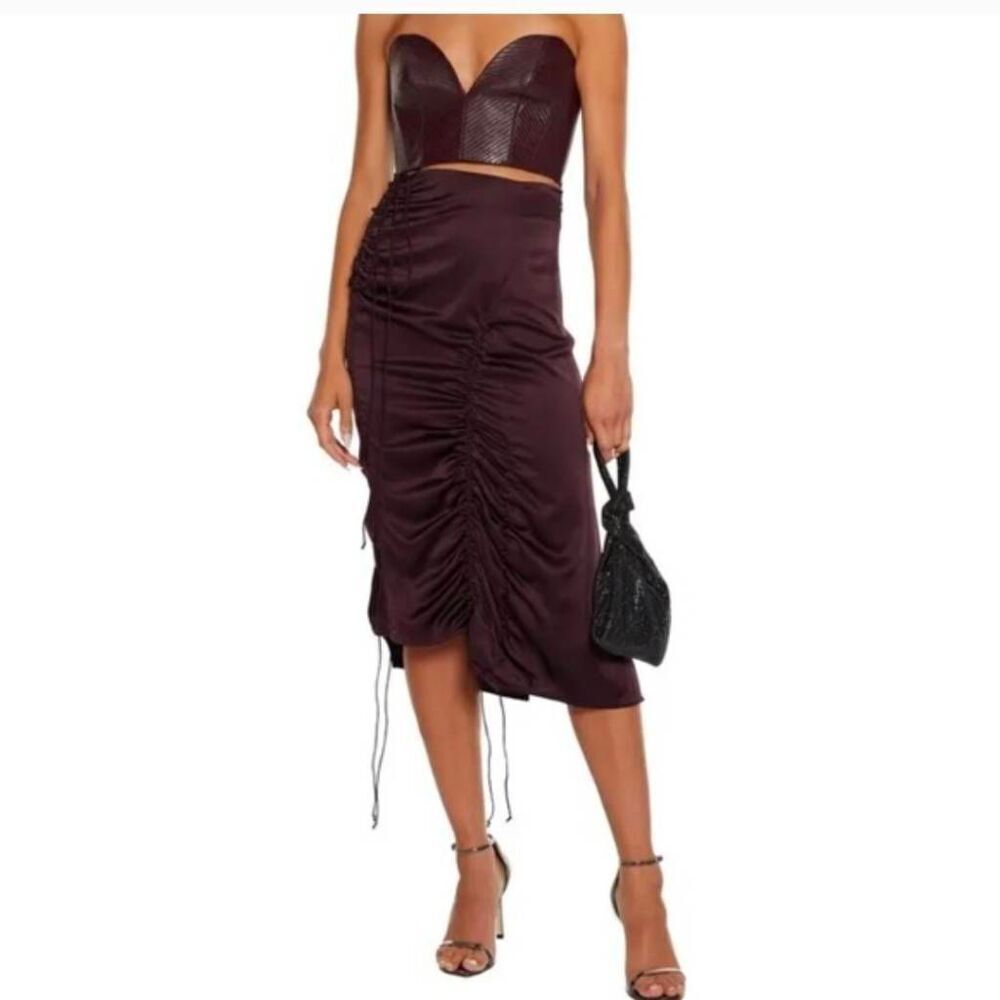 Helmut Lang SilkโRuched Skirt in Merlot